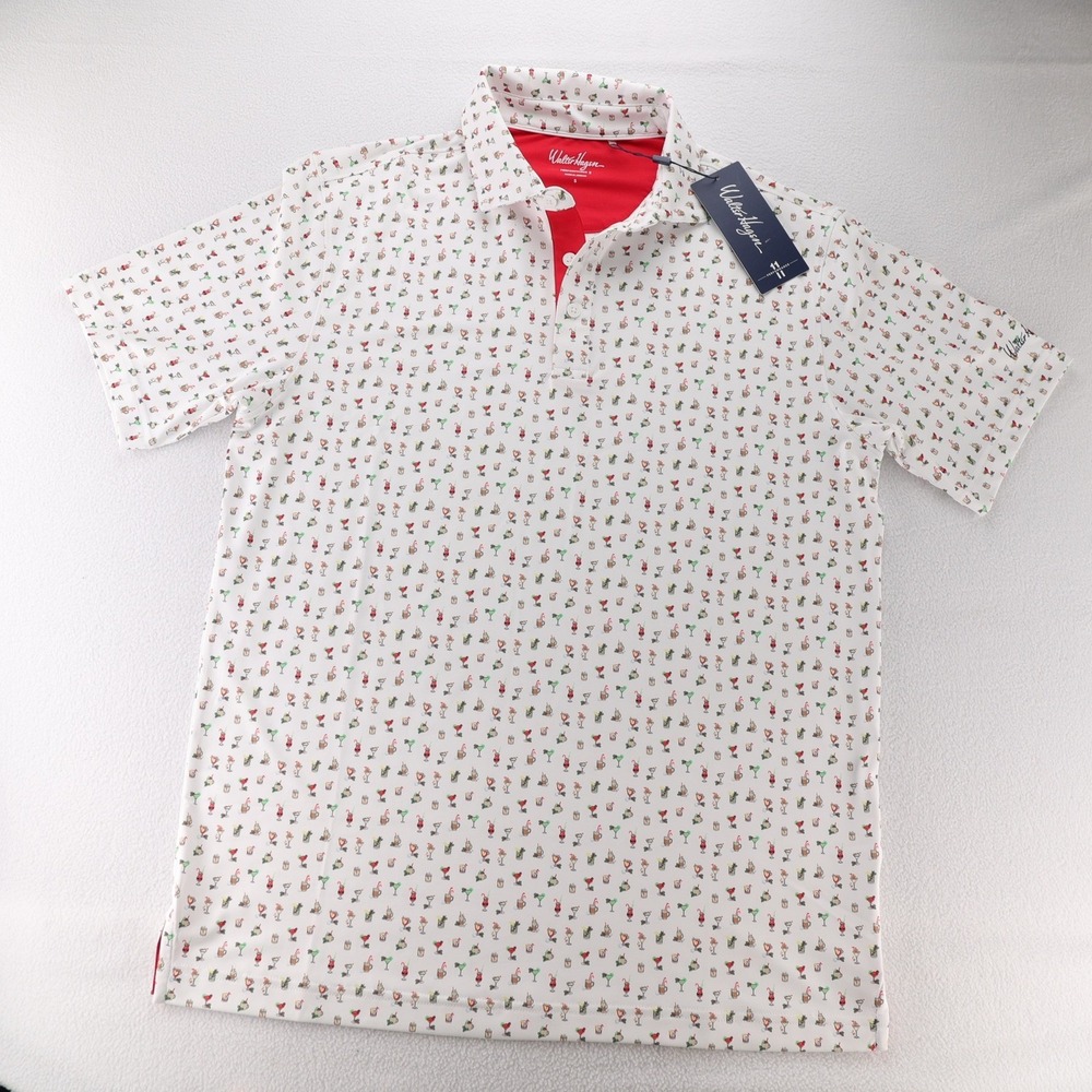 Walter Hagen Men P11 Performance Polo Shirt Jingle Juice Holiday White Small NWT - Picture 2 of 9